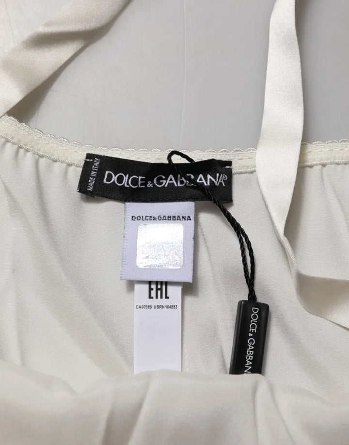 Dolce &amp; Gabbana Off White Floral Lace Tank Lingerie Top Underwear