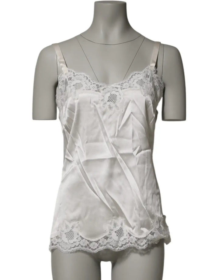 Dolce &amp; Gabbana Off White Floral Lace Tank Lingerie Top Underwear