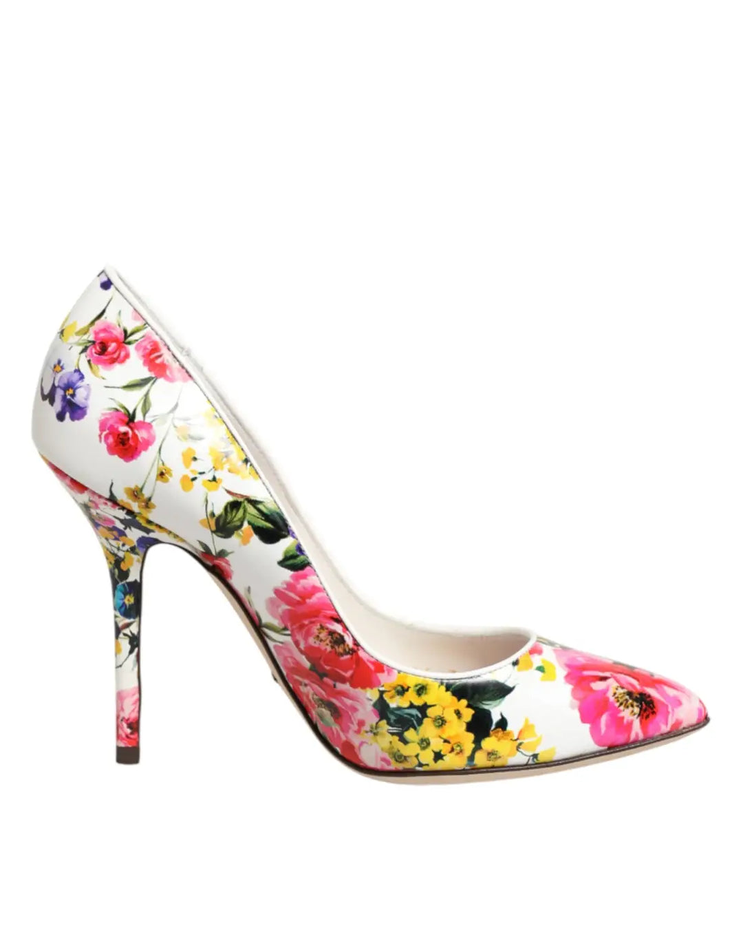 Dolce &amp; Gabbana White Floral Leather High Heels Pumps Shoes
