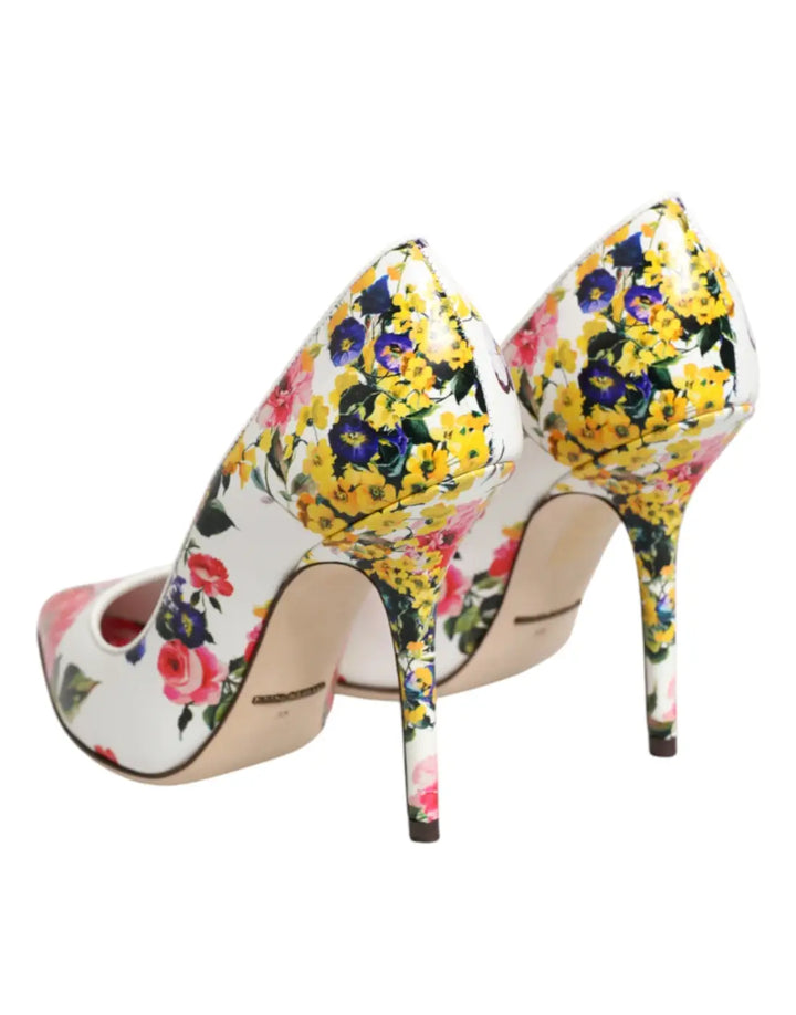 Dolce &amp; Gabbana White Floral Leather High Heels Pumps Shoes