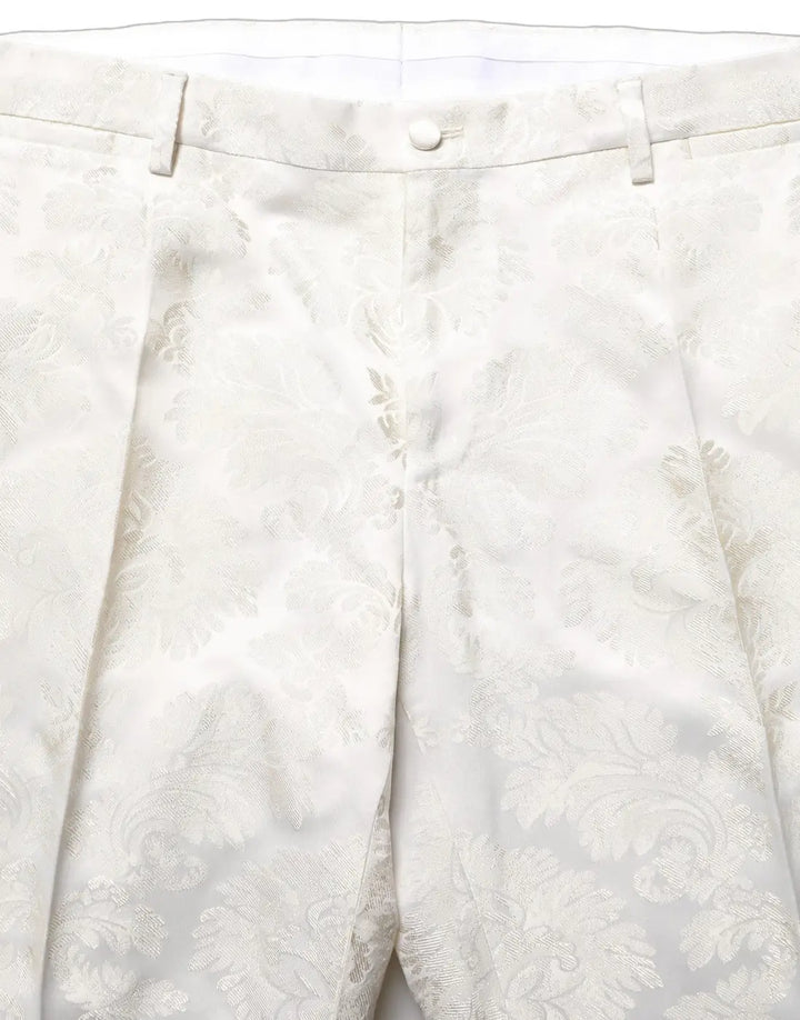 Dolce &amp; Gabbana White Floral Men Dress Formal Trouser Pants