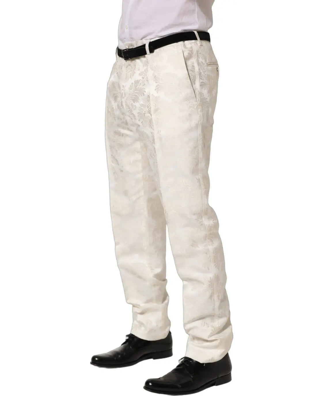 Dolce &amp; Gabbana White Floral Men Dress Formal Trouser Pants