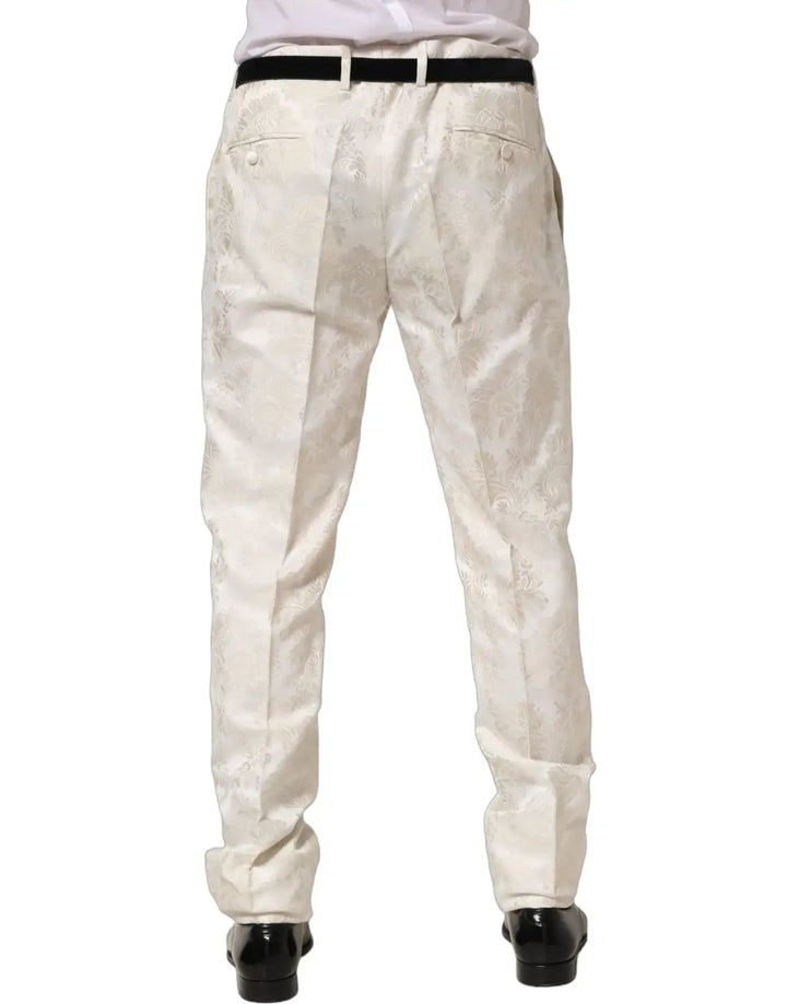Dolce &amp; Gabbana White Floral Men Dress Formal Trouser Pants