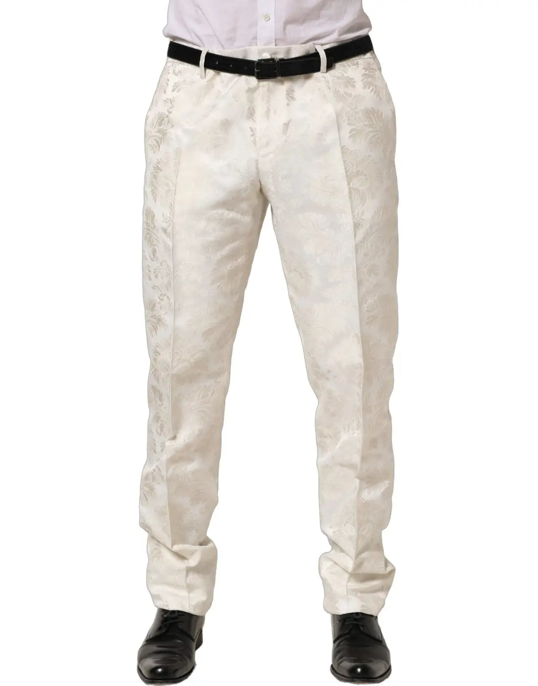 Dolce &amp; Gabbana White Floral Men Dress Formal Trouser Pants