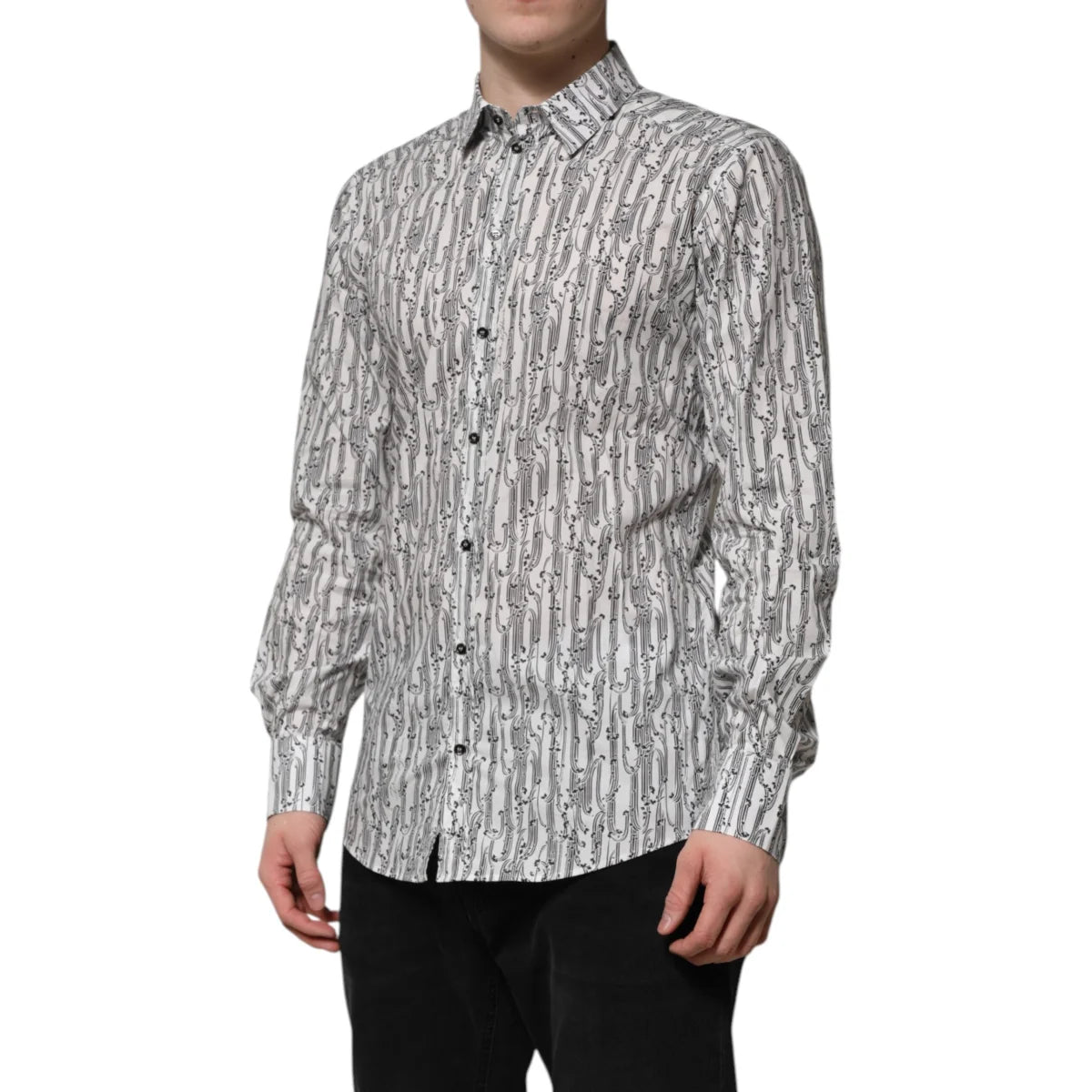 Dolce & Gabbana White Floral Print Shirt with Long Sleeves