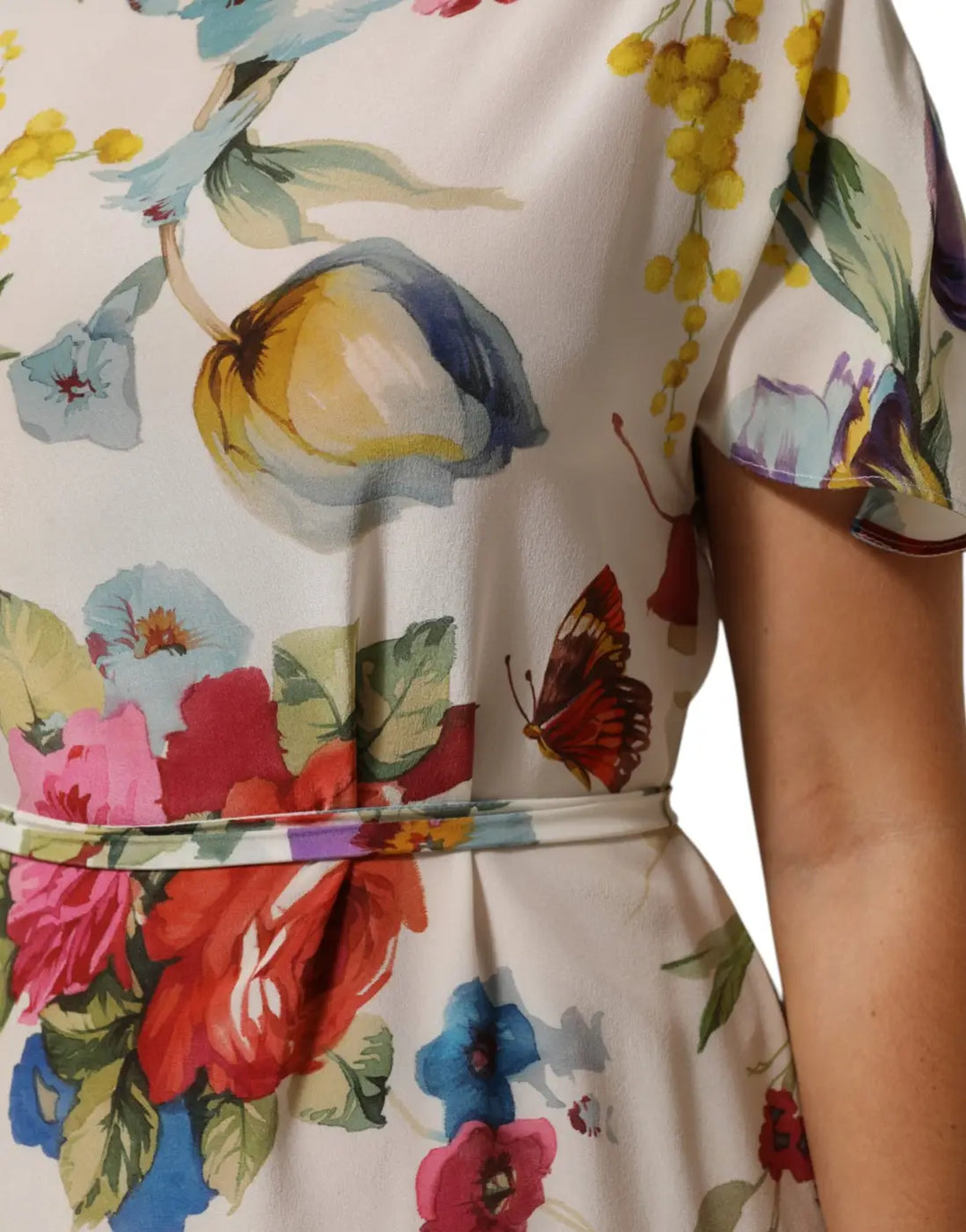 Dolce &amp; Gabbana White Floral Print Silk Sheath LongGown Dress