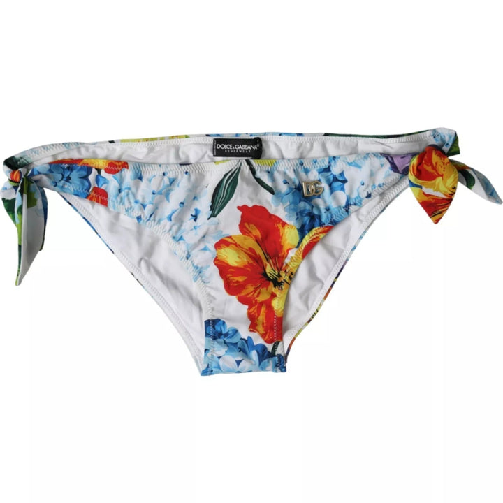 Dolce &amp; Gabbana White Floral Print Swimsuit Bikini Bottom Swimwear - Women’s