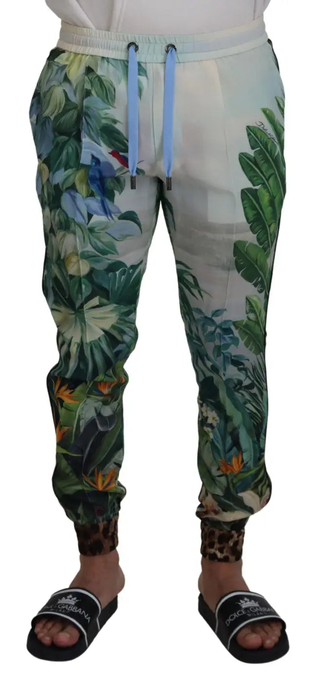 Dolce &amp; Gabbana White Floral Printed Men Jogger Pants