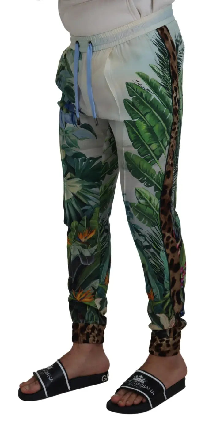 Dolce &amp; Gabbana White Floral Printed Men Jogger Pants