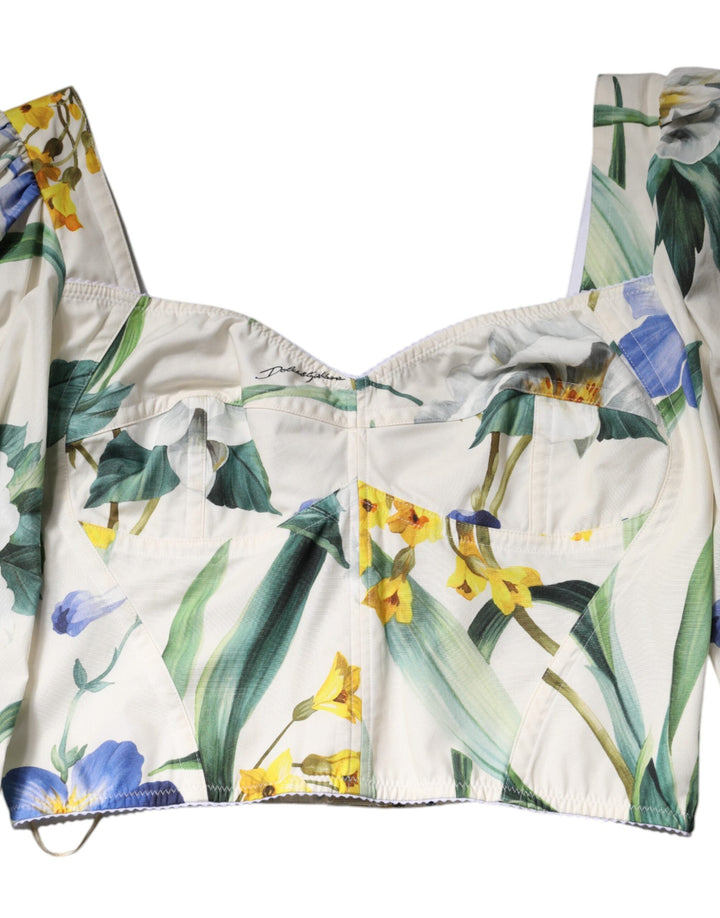 Dolce &amp; Gabbana Blouses - Women’s White Floral Puff Sleeves Crop Blouse Top