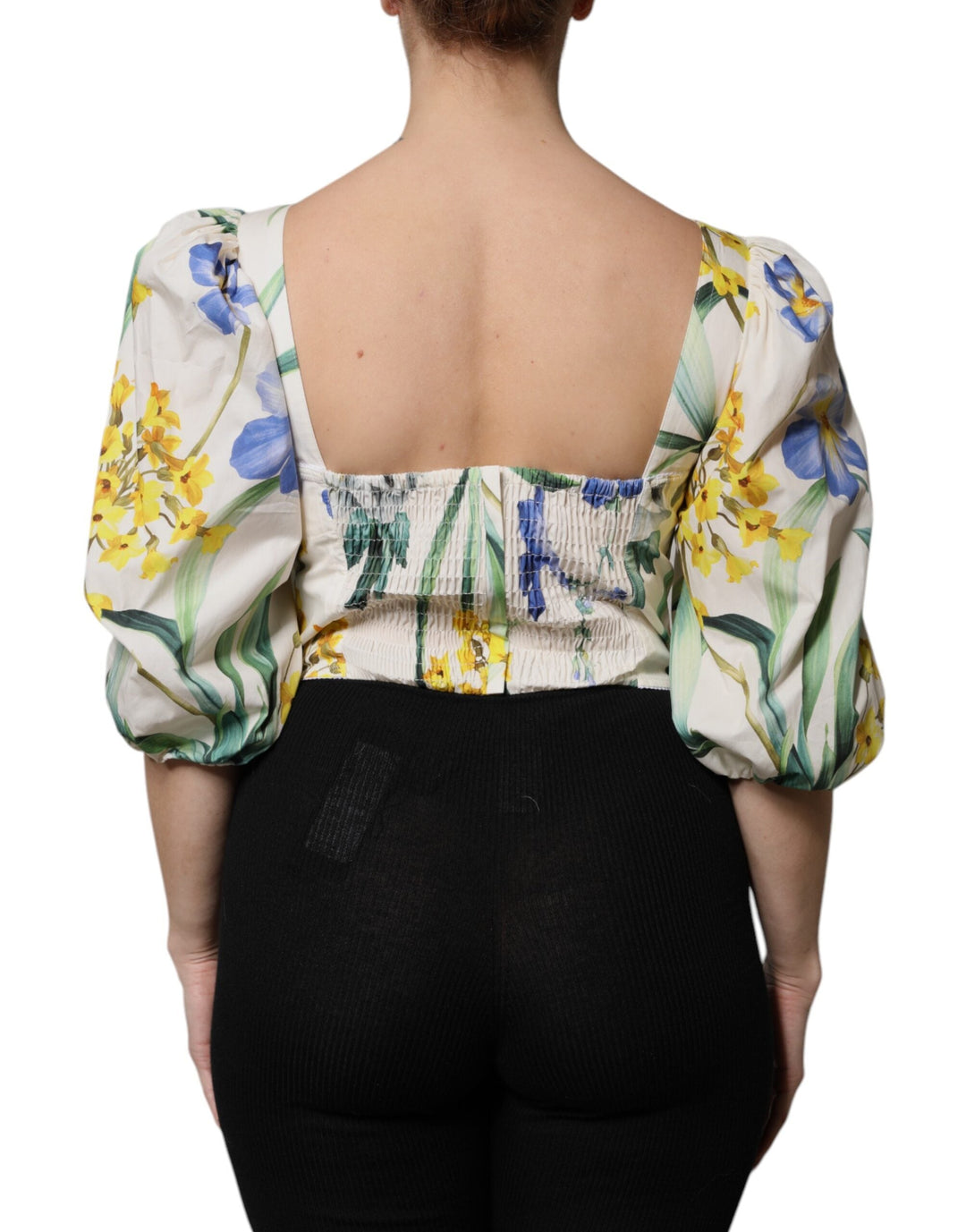 Dolce &amp; Gabbana Blouses - Women’s White Floral Puff Sleeves Crop Blouse Top