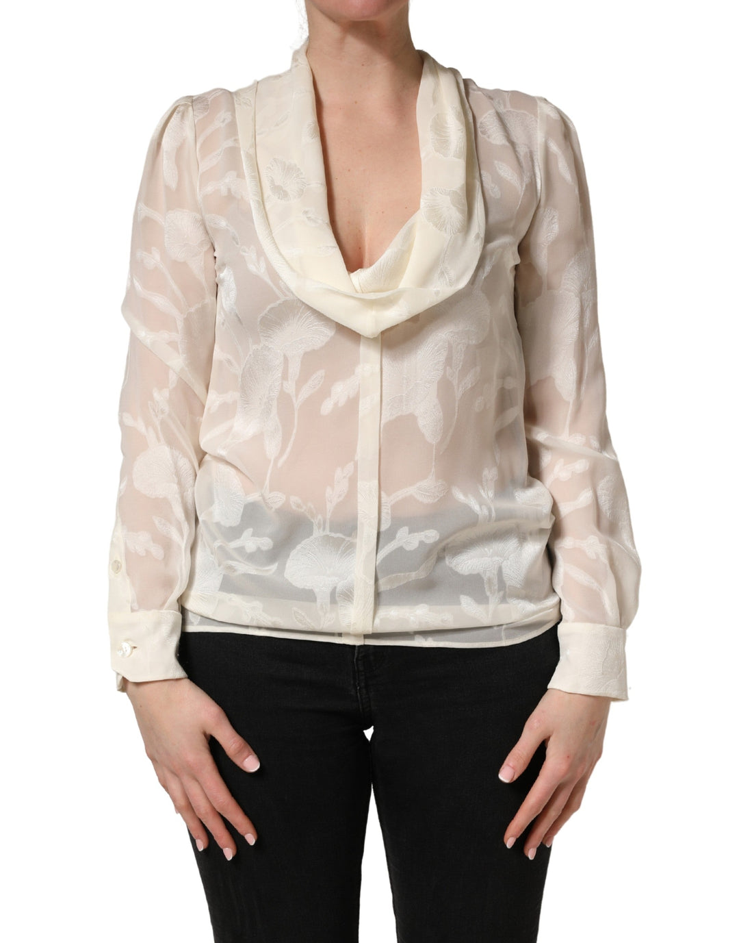 Dolce &amp; Gabbana Blouses - Women’s off White Floral Semi Sheer Silk Blouse Top