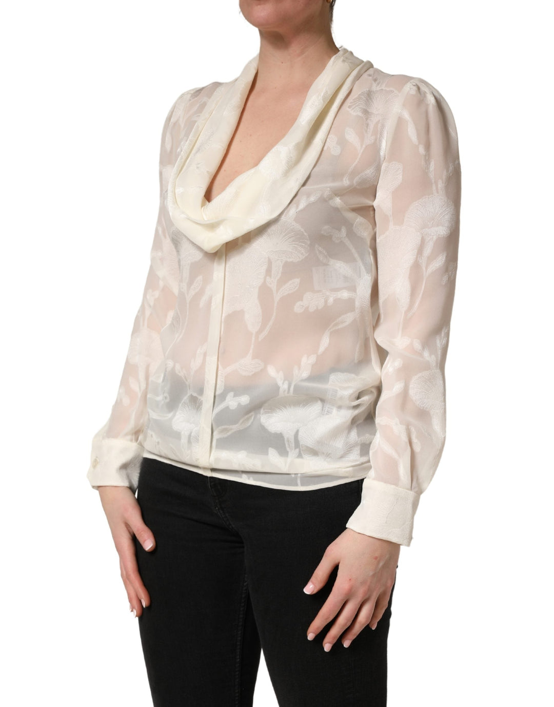 Dolce &amp; Gabbana Blouses - Women’s off White Floral Semi Sheer Silk Blouse Top