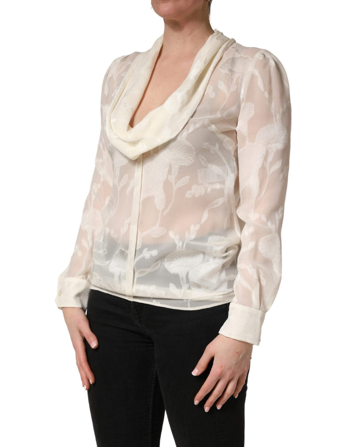 Dolce &amp; Gabbana Blouses - Women’s off White Floral Semi Sheer Silk Blouse Top