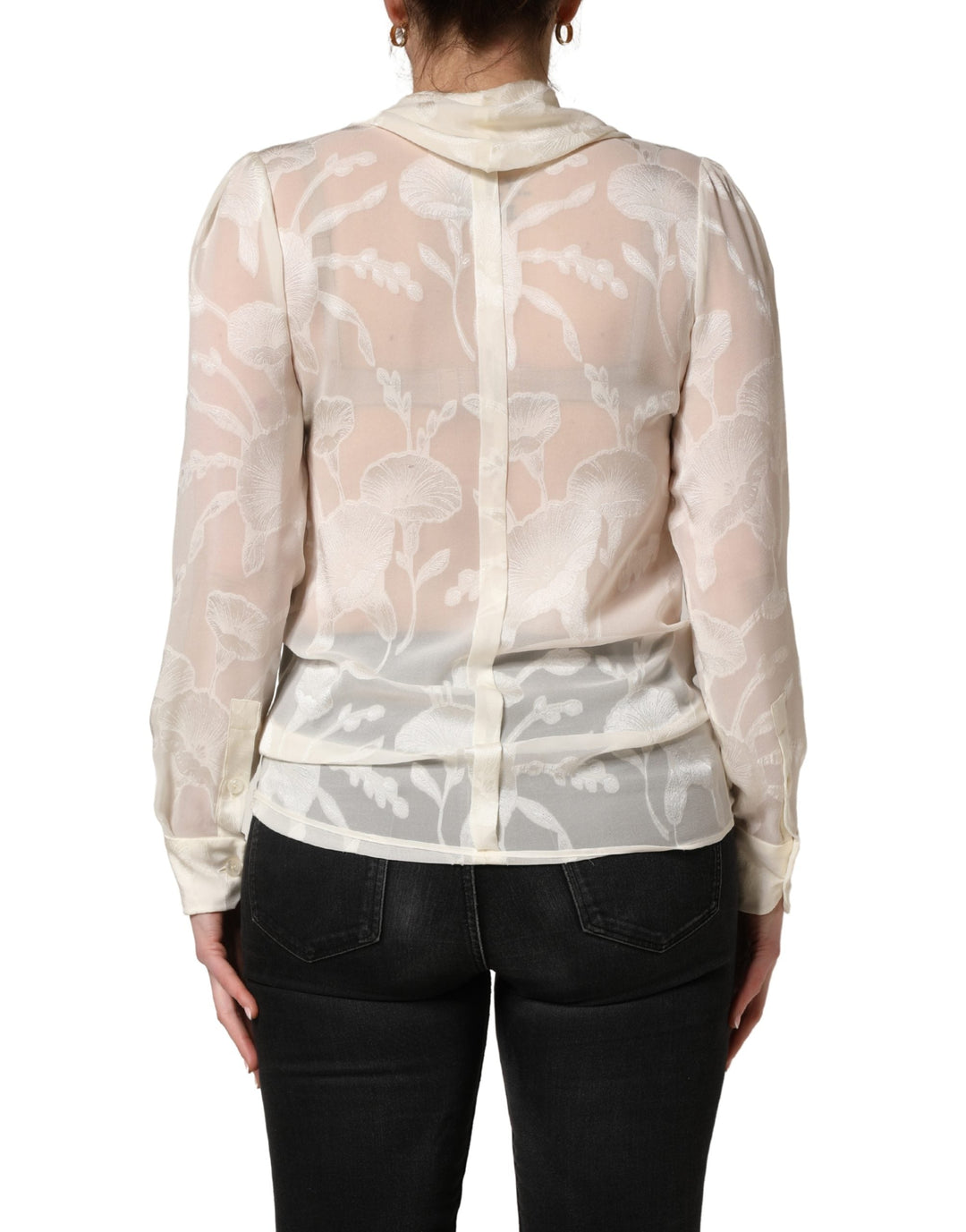 Dolce &amp; Gabbana Blouses - Women’s off White Floral Semi Sheer Silk Blouse Top