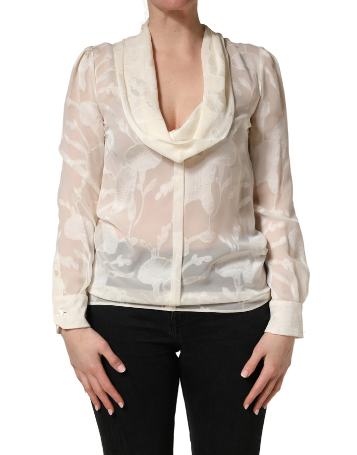 Dolce &amp; Gabbana Blouses - Women’s off White Floral Semi Sheer Silk Blouse Top