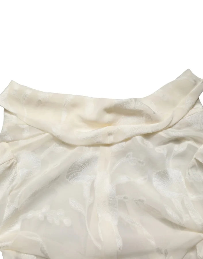 Dolce &amp; Gabbana Off White Floral Semi Sheer Silk Blouse Top