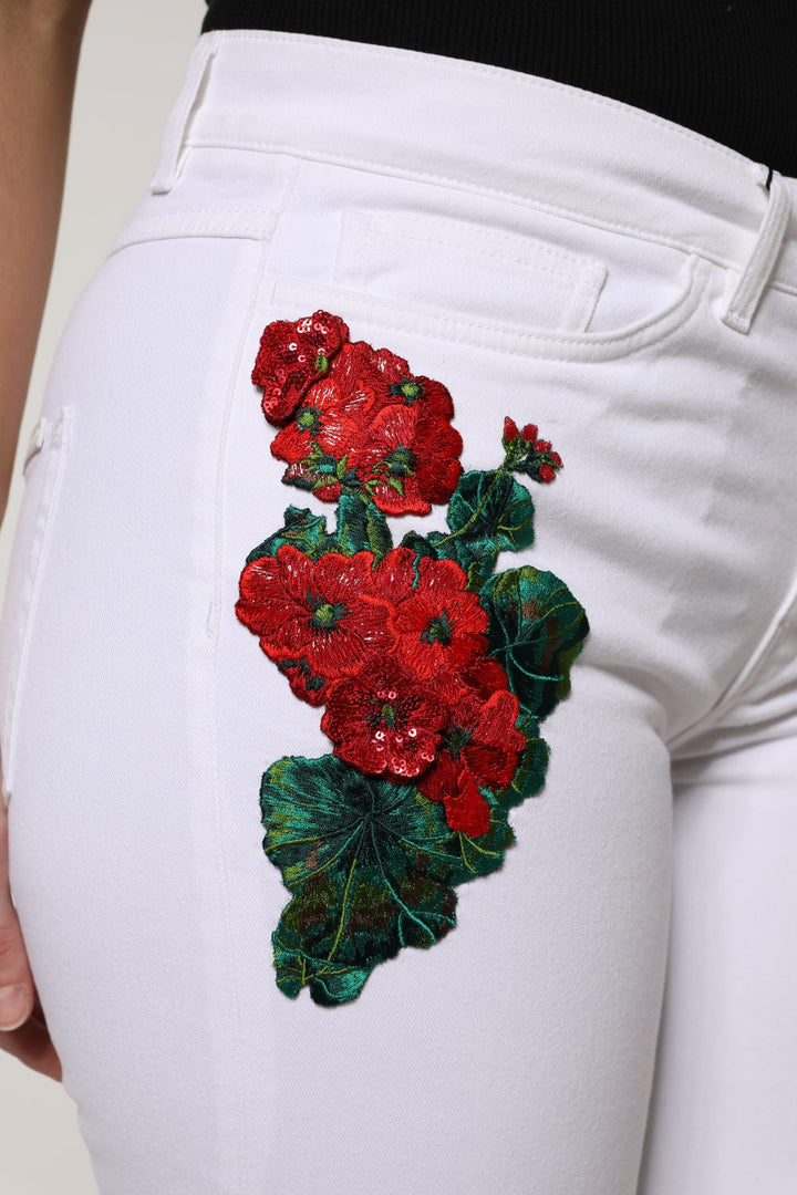 Dolce &amp; Gabbana White Floral Sequined Girly Denim Jeans