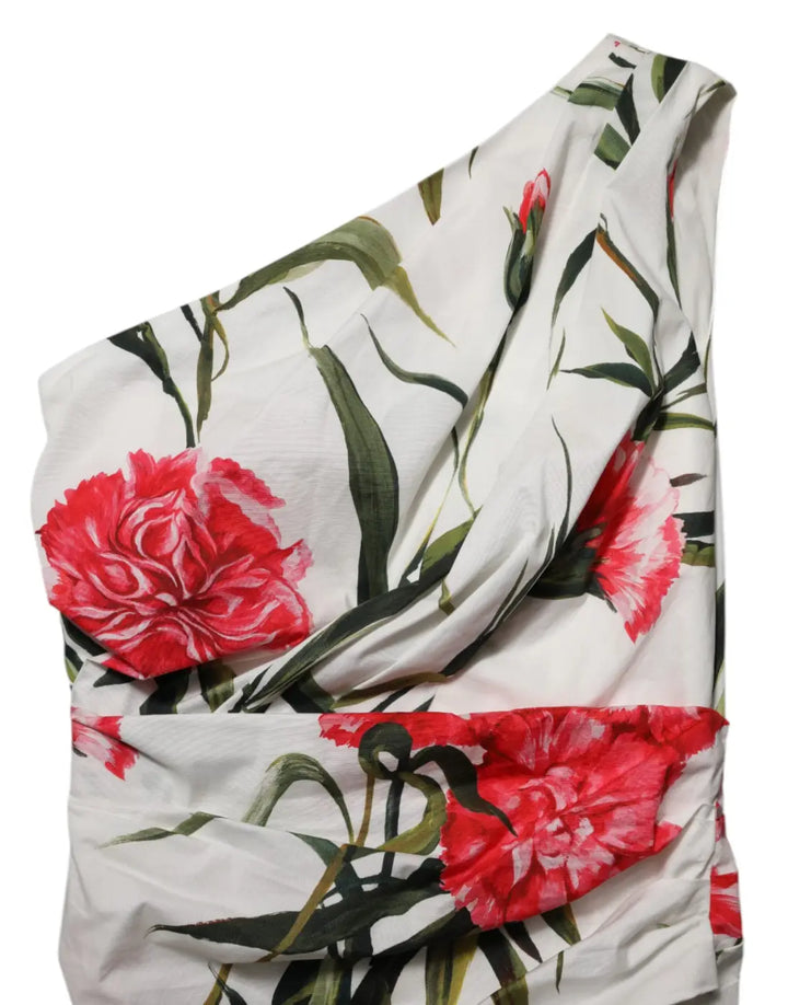 Dolce &amp; Gabbana White Floral One Shoulder Sheath Dress