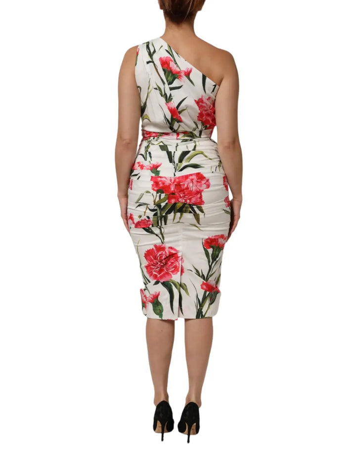 Dolce &amp; Gabbana White Floral One Shoulder Sheath Dress