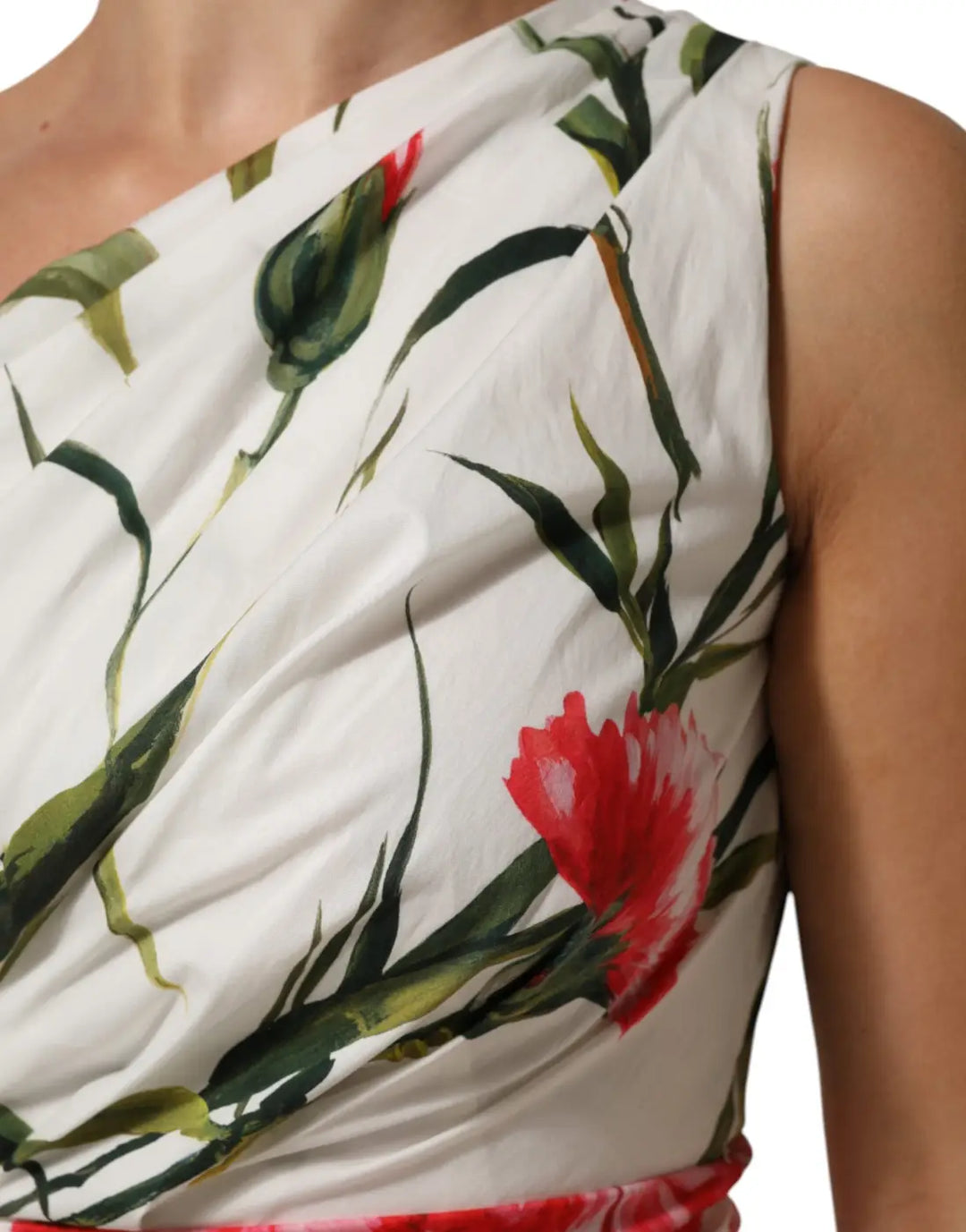 Dolce &amp; Gabbana White Floral One Shoulder Sheath Dress