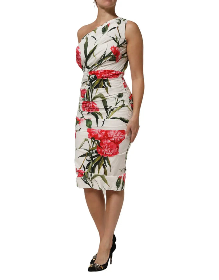 Dolce &amp; Gabbana White Floral One Shoulder Sheath Dress