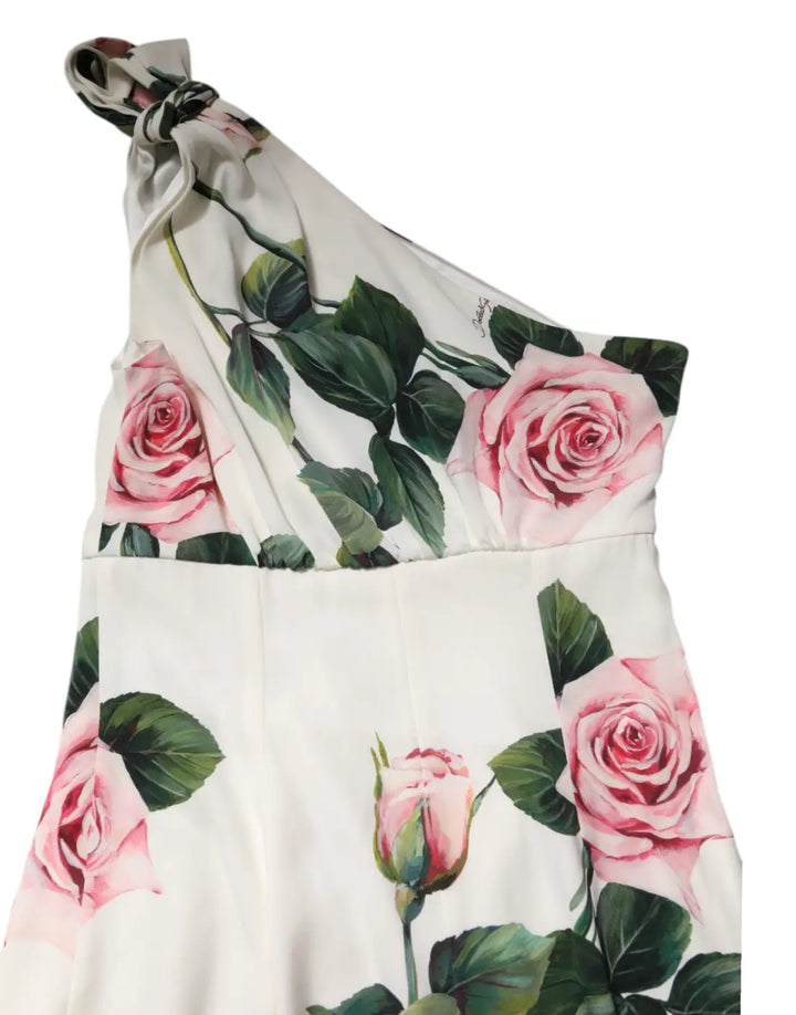 Dolce &amp; Gabbana White Floral One Shoulder Sheath Midi Dress