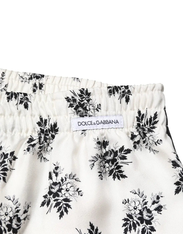 Dolce &amp; Gabbana White Floral Silk Casual Lounge Pants