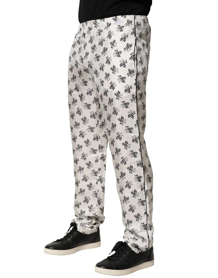 Dolce &amp; Gabbana White Floral Silk Casual Lounge Pants