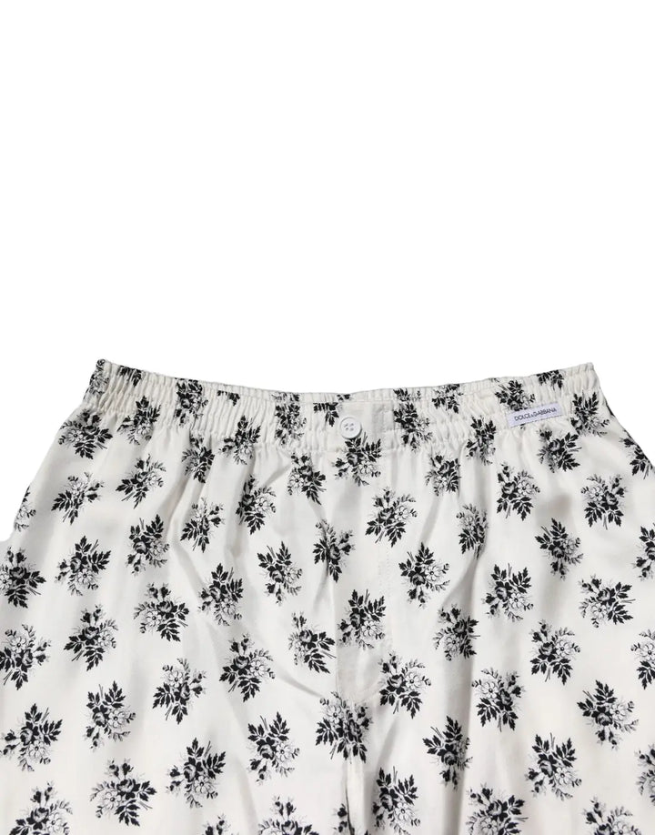 Dolce &amp; Gabbana White Floral Silk Casual Lounge Pants