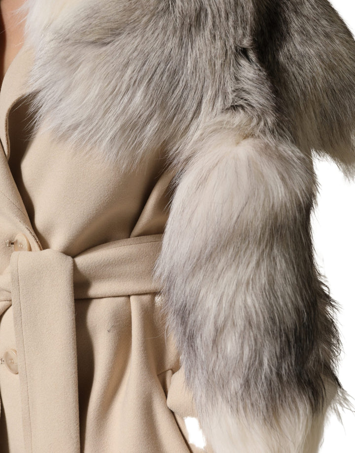 Dolce &amp; Gabbana White Fox Fur Neck Wrap Warmer Winter Scarf