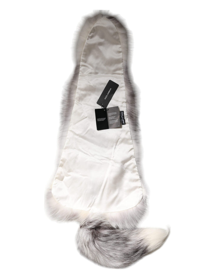 Dolce &amp; Gabbana White Fox Fur Neck Wrap Warmer Winter Scarf