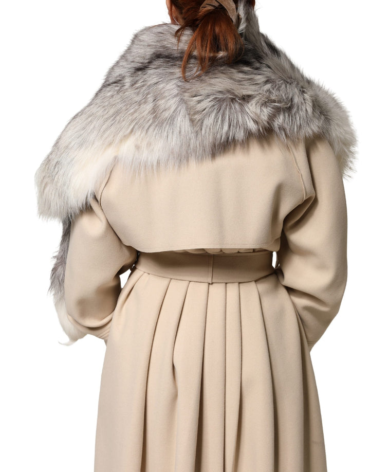 Dolce &amp; Gabbana White Fox Fur Neck Wrap Warmer Winter Scarf