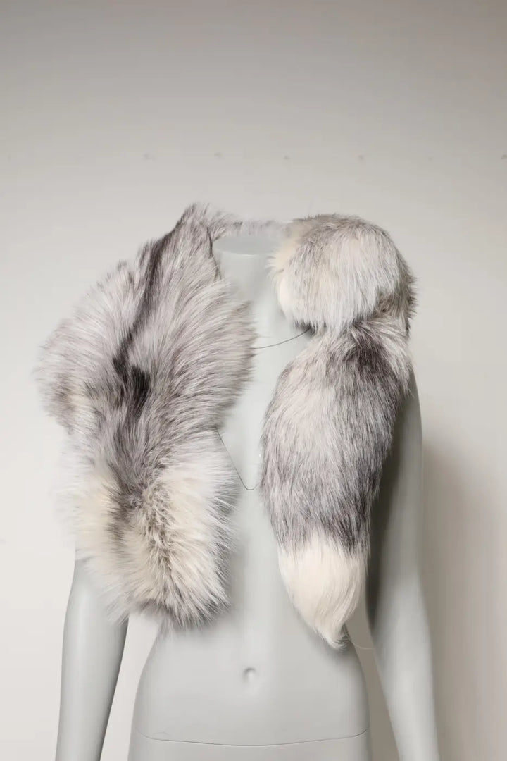 Dolce &amp; Gabbana White Fox Fur Neck Wrap Warmer Winter Scarf