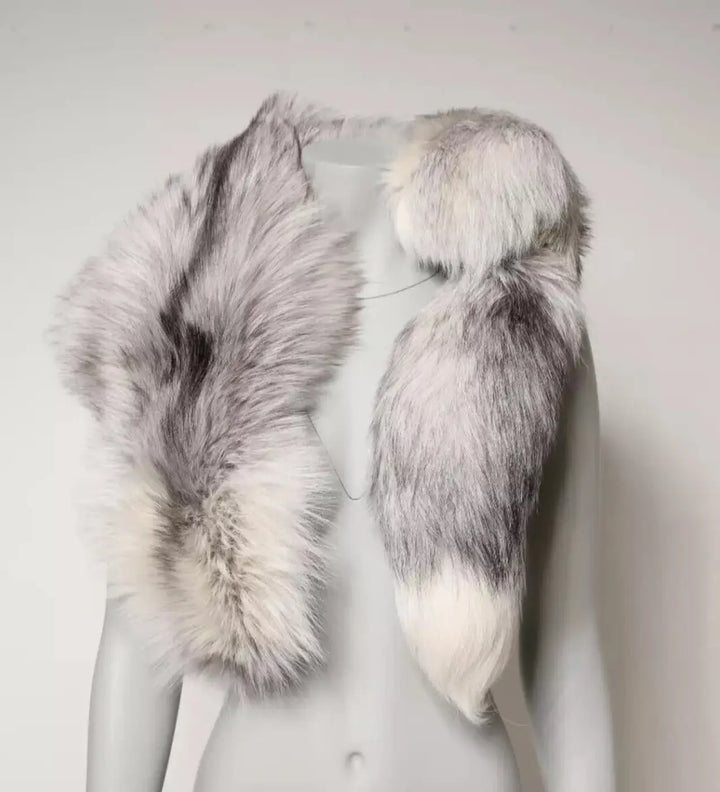 Dolce &amp; Gabbana White Fox Fur Neck Wrap Warmer Winter Scarf