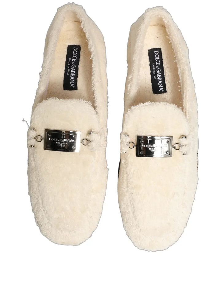 Dolce &amp; Gabbana White Fur Shearling Men Dress Loafers Shoes