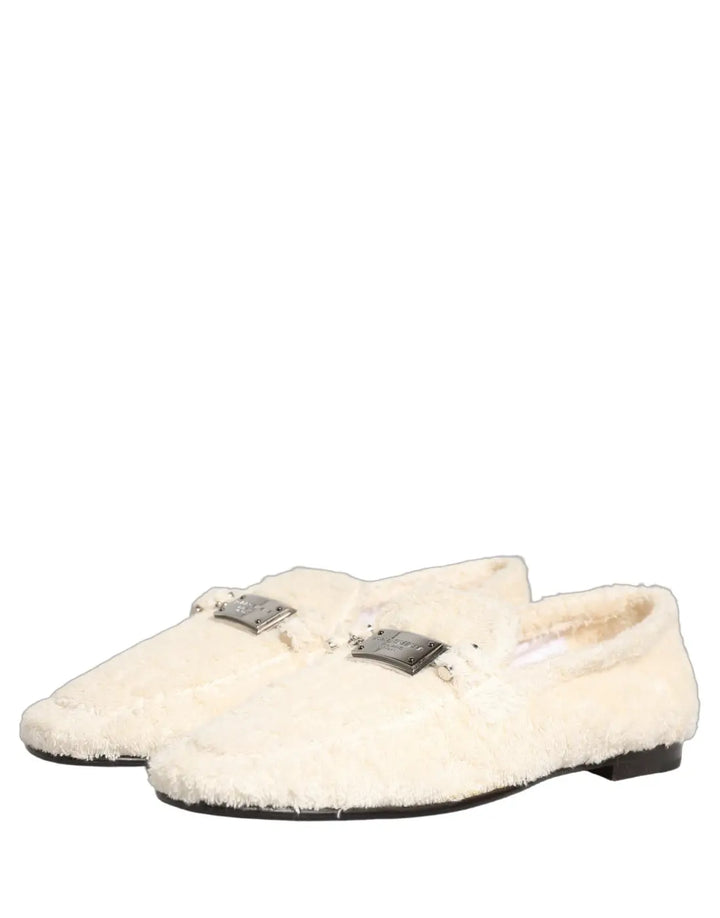 Dolce &amp; Gabbana White Fur Shearling Men Dress Loafers Shoes