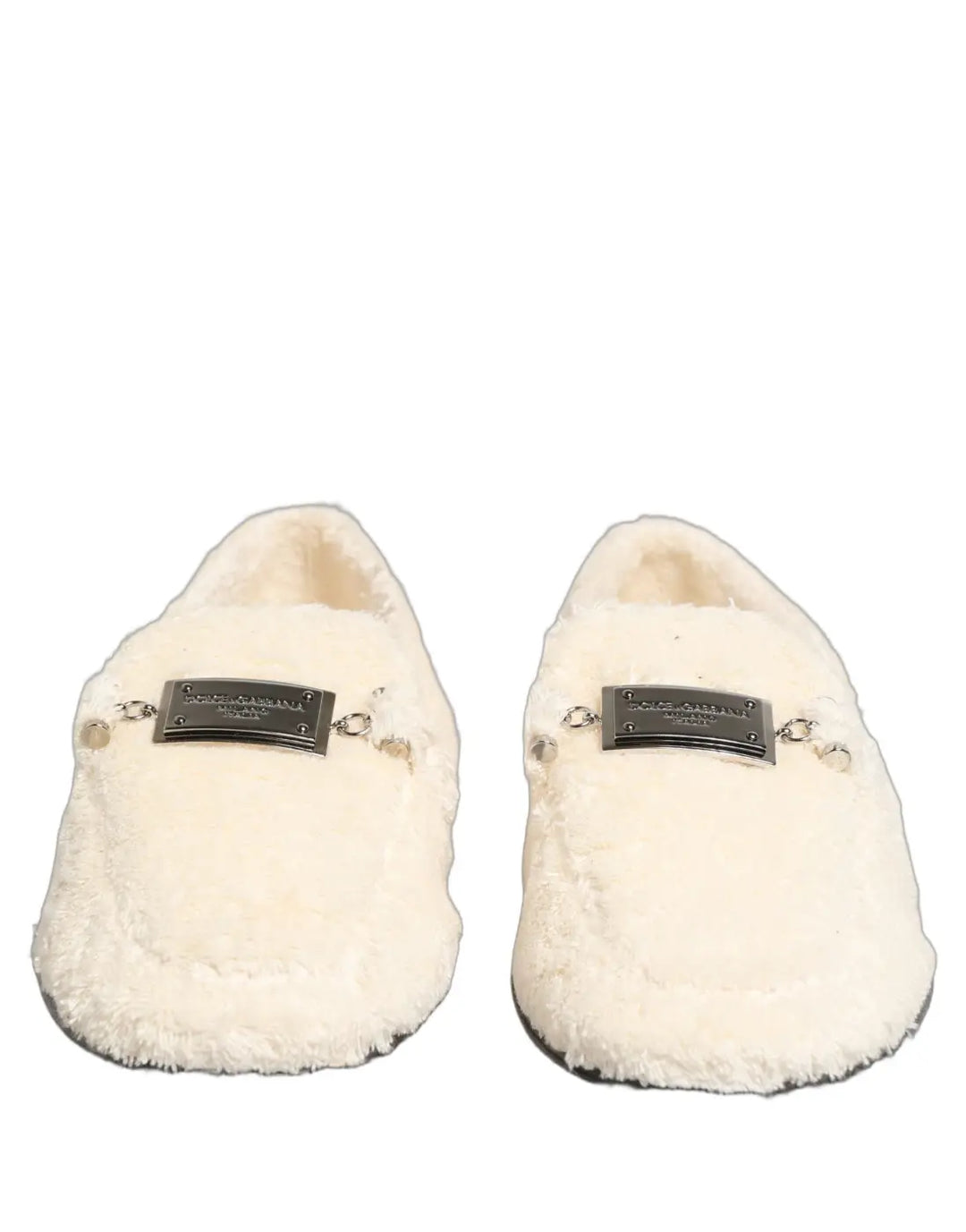 Dolce &amp; Gabbana White Fur Shearling Men Dress Loafers Shoes