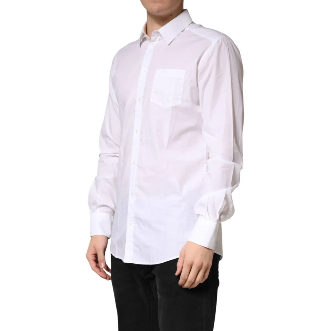 Dolce & Gabbana White GOLD Cotton Collared Formal Dress Shirt