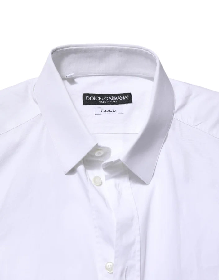 Dolce &amp; Gabbana White GOLD Cotton Dress Formal Shirt