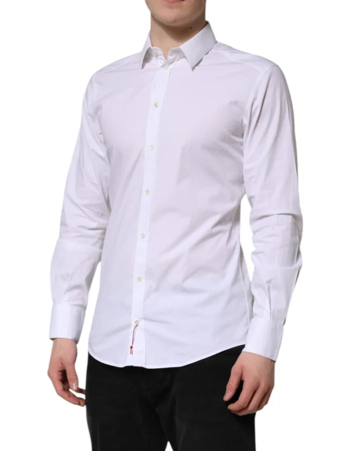 Dolce &amp; Gabbana White GOLD Cotton Dress Formal Shirt