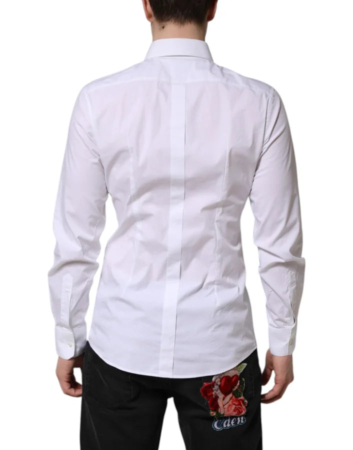 Dolce &amp; Gabbana White GOLD Cotton Dress Formal Shirt