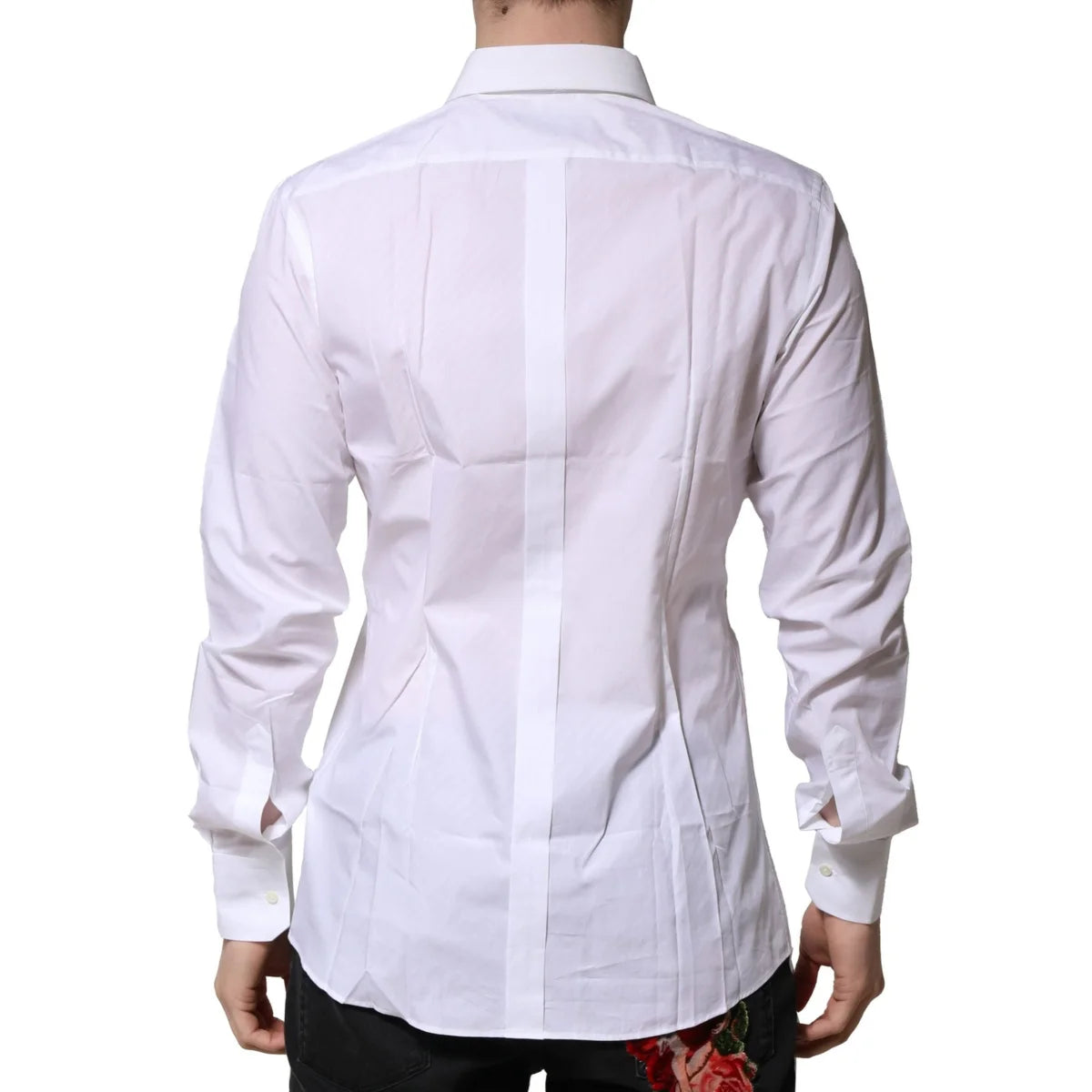 Dolce Gabbana White Gold Cotton Dress Shirt with Long Sleeves &
