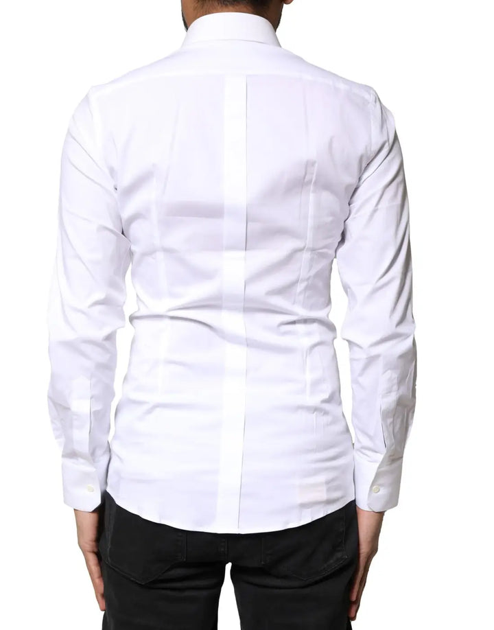 Dolce &amp; Gabbana White GOLD Cotton Long Sleeves Dress Shirt