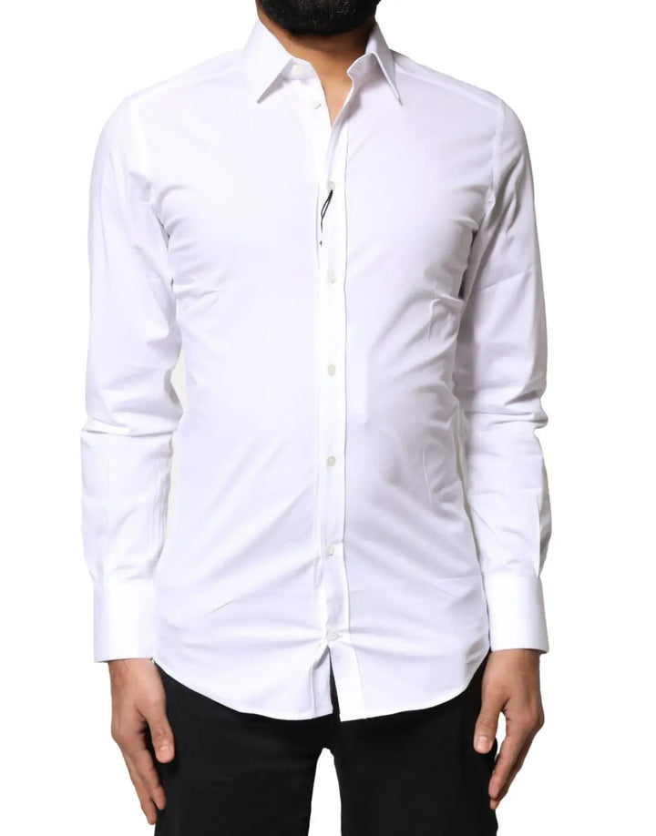 Dolce &amp; Gabbana White GOLD Cotton Long Sleeves Dress Shirt
