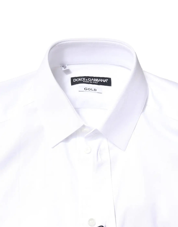 Dolce &amp; Gabbana White GOLD Cotton Long Sleeves Dress Shirt
