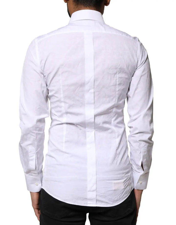 Dolce &amp; Gabbana White GOLD Cotton Long Sleeves Dress Shirt