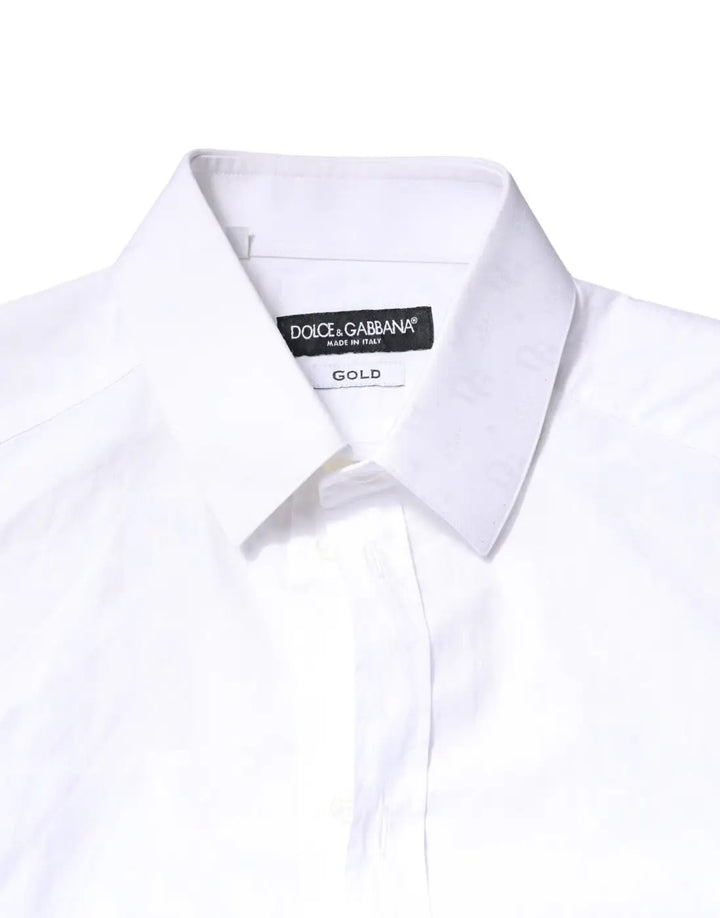 Dolce &amp; Gabbana White GOLD Cotton Long Sleeves Dress Shirt