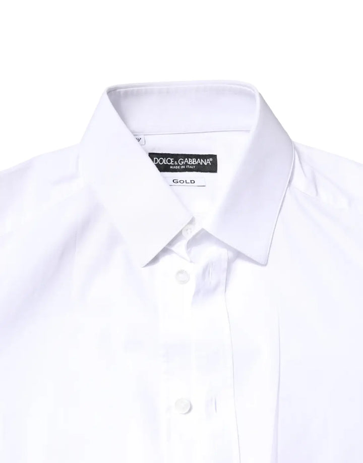 Dolce &amp; Gabbana White GOLD Cotton Long Sleeves Dress Shirt