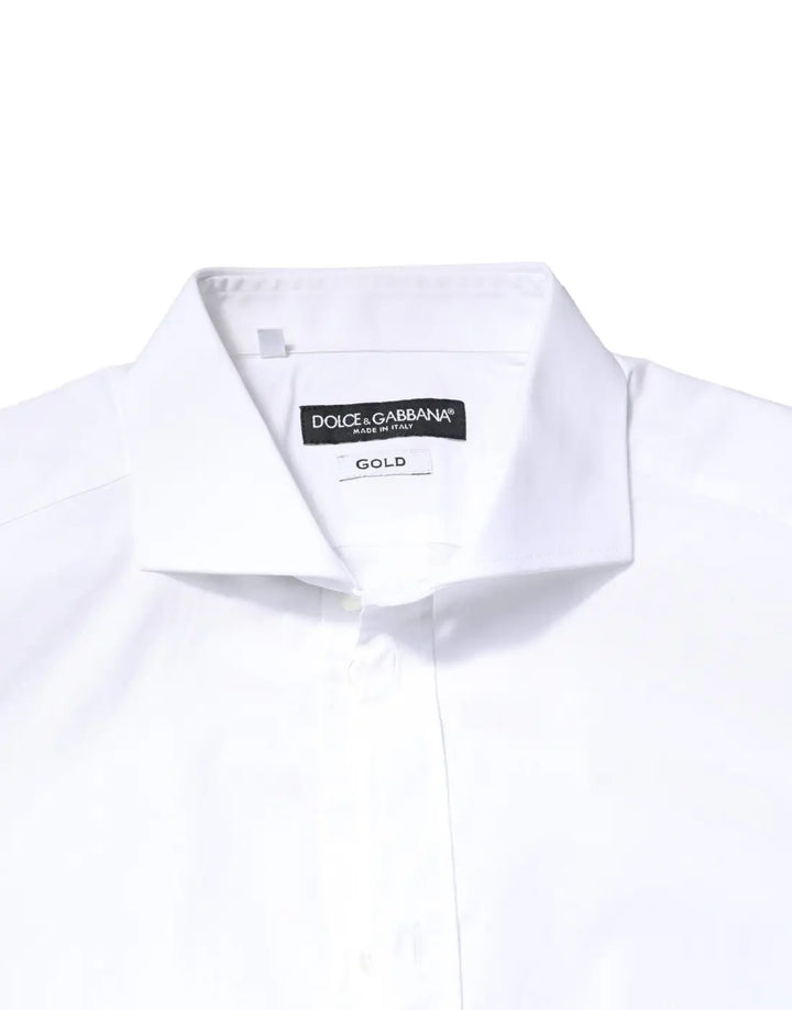 Dolce &amp; Gabbana White GOLD Cotton Long Sleeves Dress Shirt